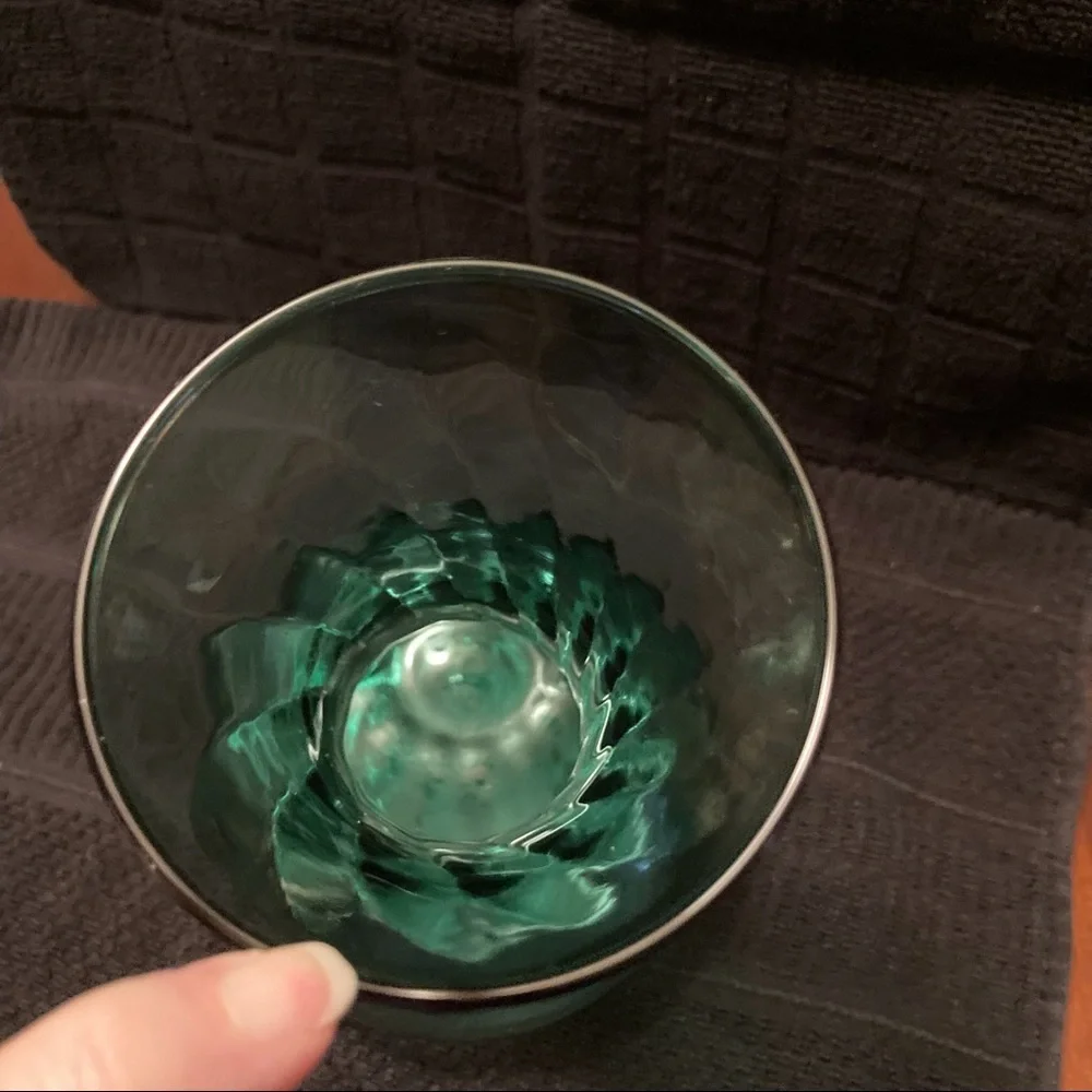 Vintage Hand Blown Green Glass Flower Vase with Swirl Pattern